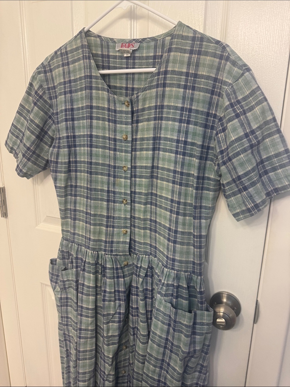 VTG 90’s Plaid Button-Front Maxi Dress in Blue and Green